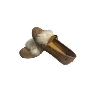 UGG Kaley Wisp Shearling Flats Pale Pink Suede Loafers With Pom Women’s Size 6